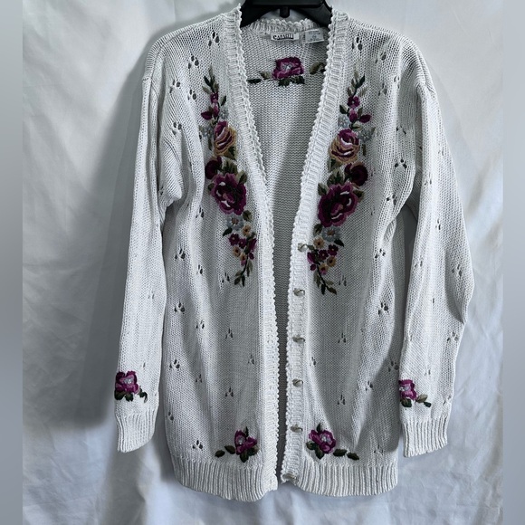 capicity petites Sweaters - Capacity Petites Cottage Core FloralSweater M Vintage Red Pink Rose Cardigan